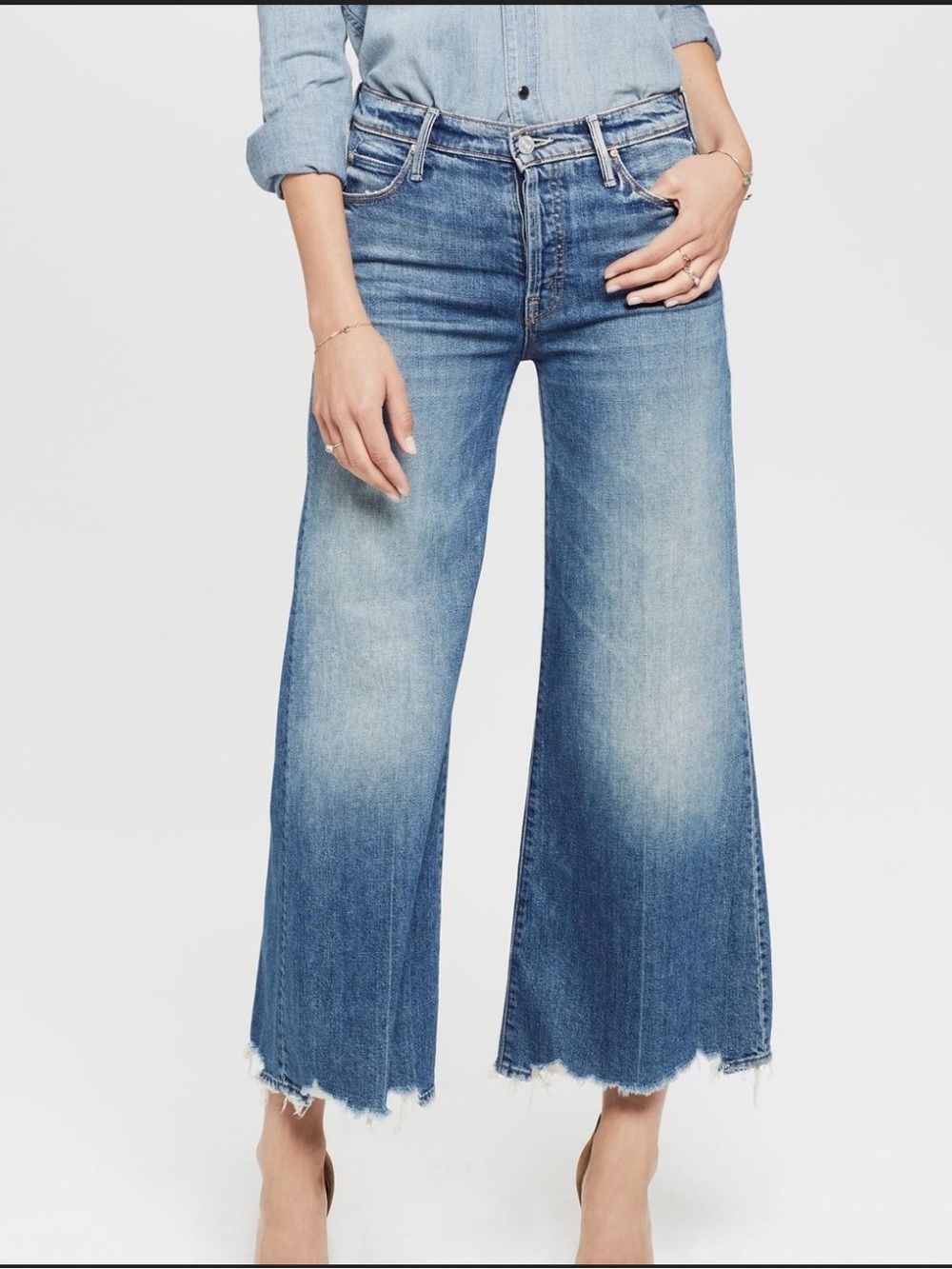 MOTHER Stunner Roller Ankle Chew Jeans Be Careful What You Pray For Wash
